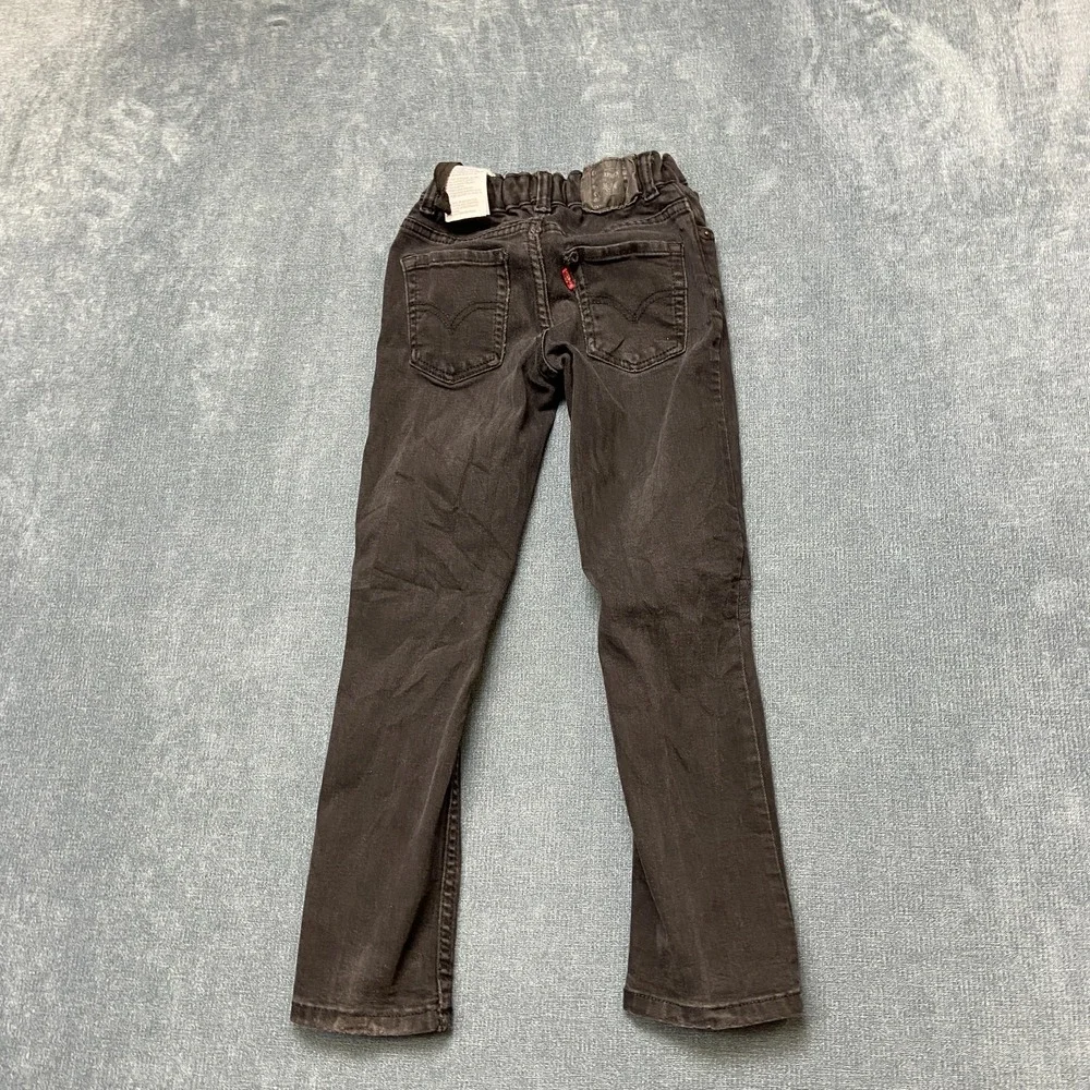 Levi's 511 Slim Fit Jeans Boys 7 Black Dark Wash Adjustable Waist Distressed.